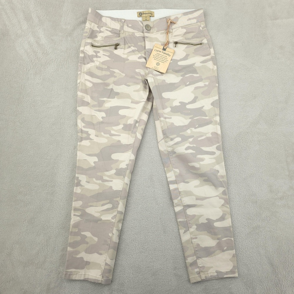 Democracy Ab Tech Pants Womens 14 Beige Camo Ankle Skinny Stretch Twill Casual